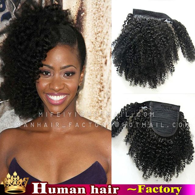 African american Short Clip in Human afro kinky curly virgin brazilian hair Wrap around ponytail hair extensions for black women
