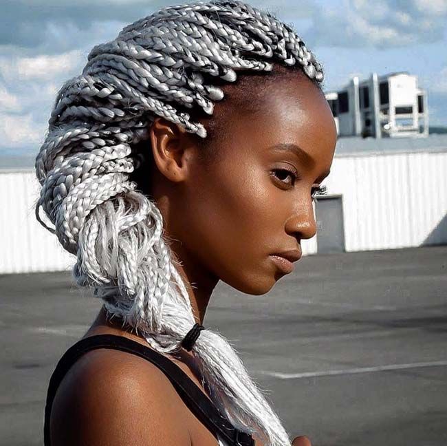 Awesome Box Braids Hairstyles: Long Silver Grey Box Braids