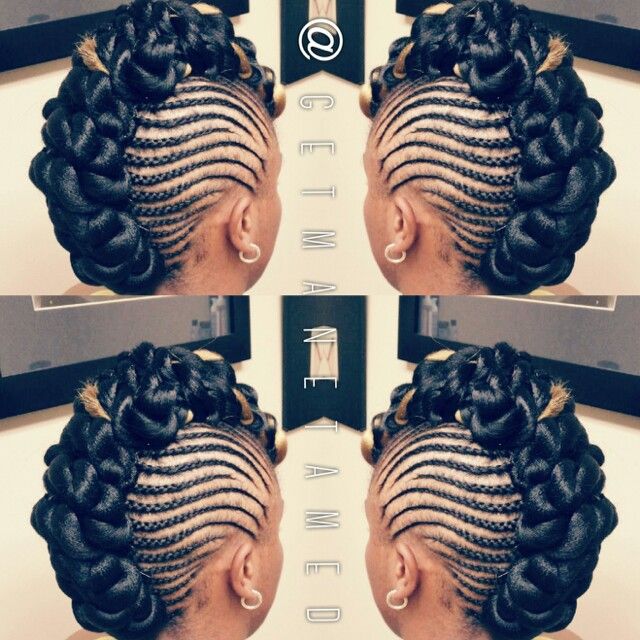 Braided fauxhawk on natural hair. Faux bun. Twisted styles. Protective styles. Faux hawk. For black women. Follow me on instagram @getmanetamed. Houston, TX