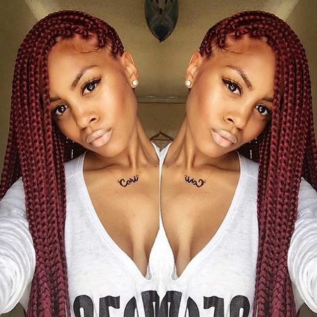 Long, Burgundy Box Braids