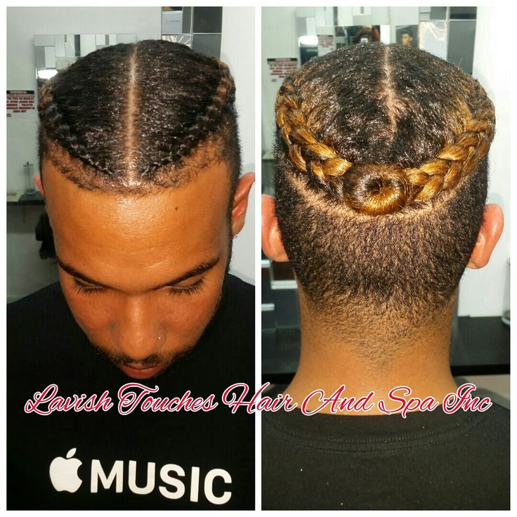 Men braid bun, cornrow braids, two braids bun, boys cuts