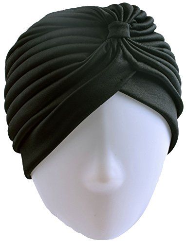 SUNNYTREE solid black Pleated head wrap sikh headdress for women Solid Black