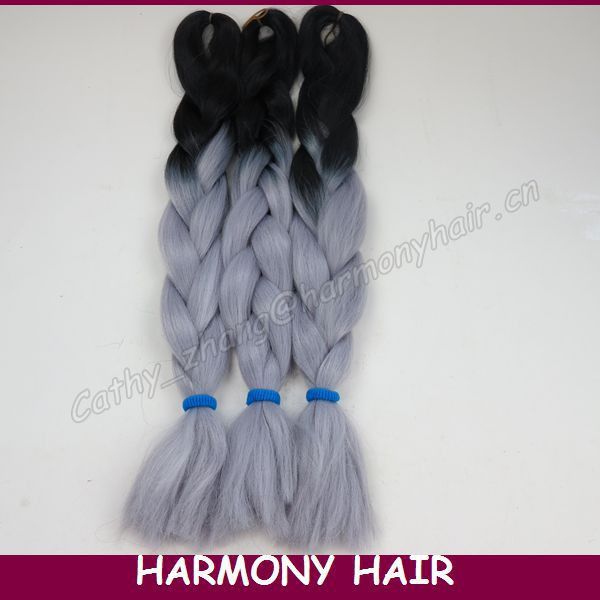 free shipping 10pcs lot 24inch folded length blackplusgrey extra long 100 ombre kanekalon jumbo braid synthetic hair