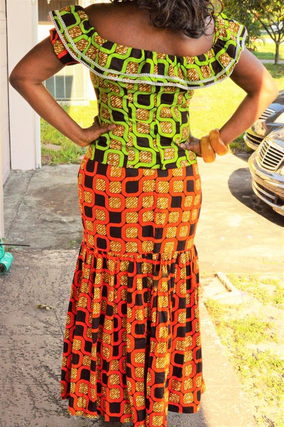 Keys African Print Orange Off Shoulder Blouse