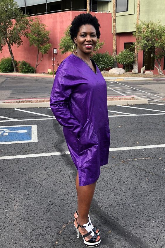 Kuwaha African Bazin Riche Tunic Shift Dress Royal Purple