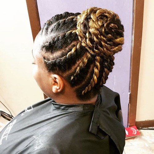 black and blonde bun from flat twists