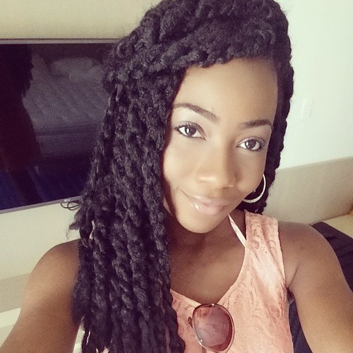 black braided hairstyle with marley twists
