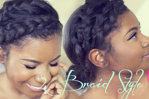 black braided updo with 2 crown braids