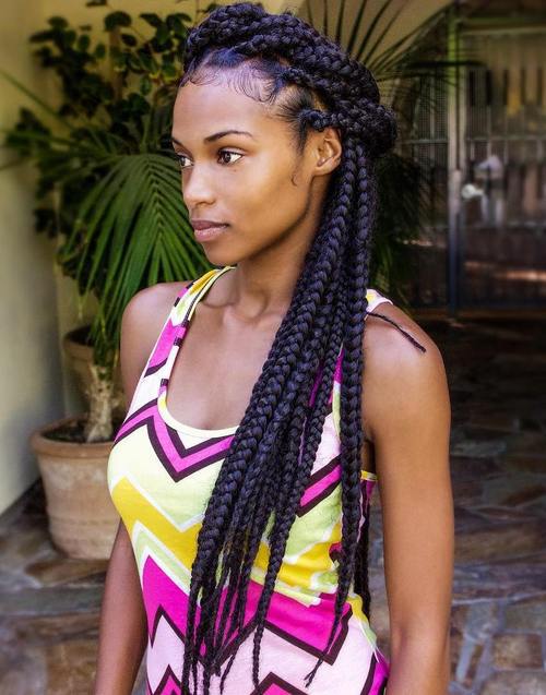 half updo for big box braids