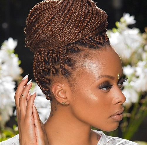 formal top bun updo for box braids