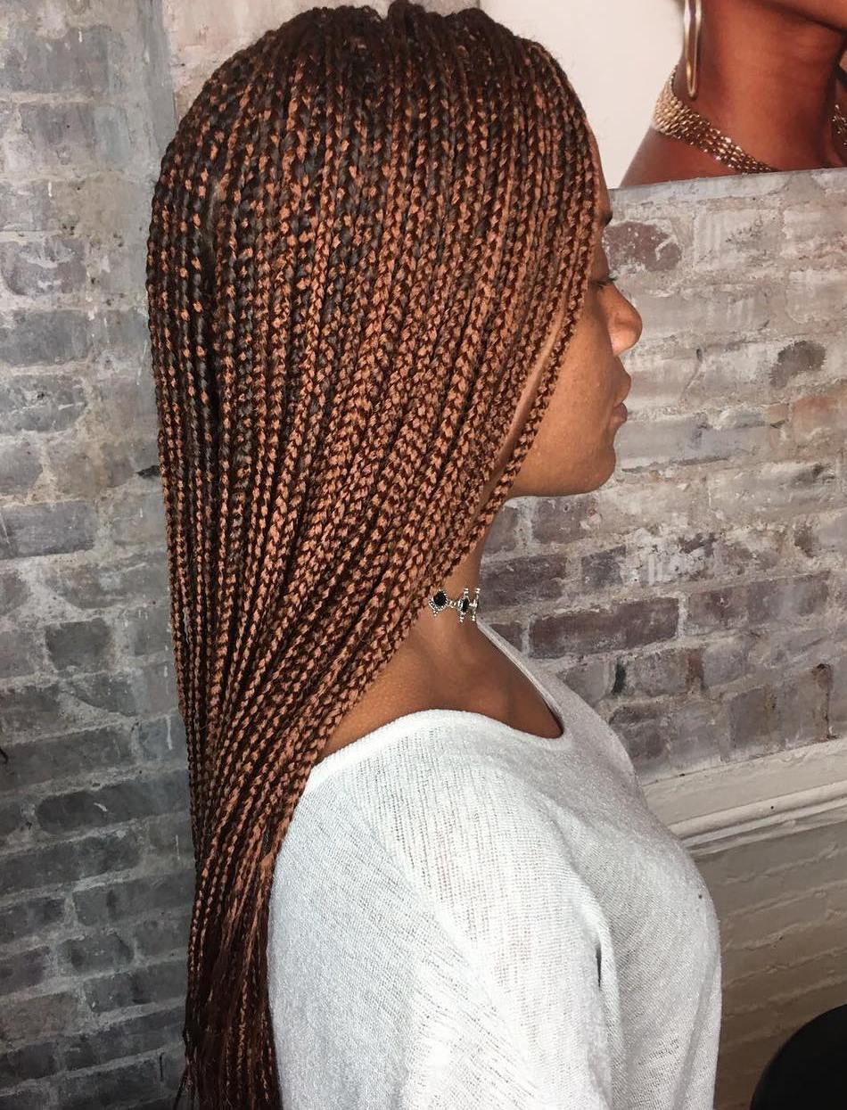 Long Golden Brown Micro Braids