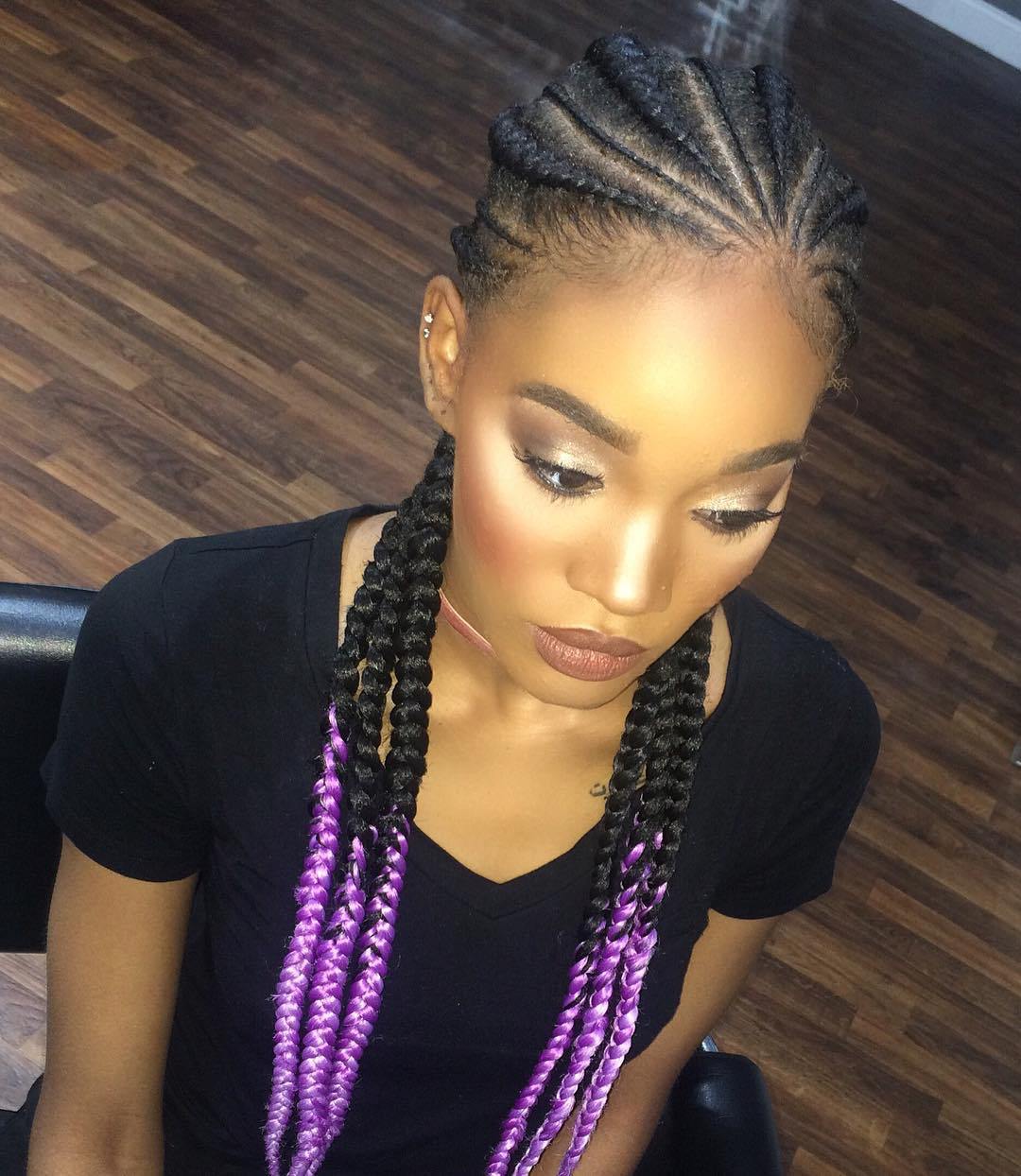 Black Braids With Pastel Purple Ends