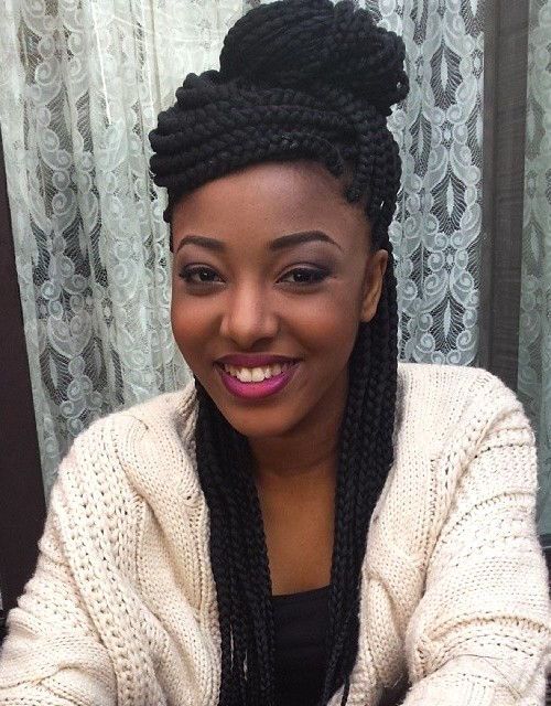 black half up half down box braids hairstyle