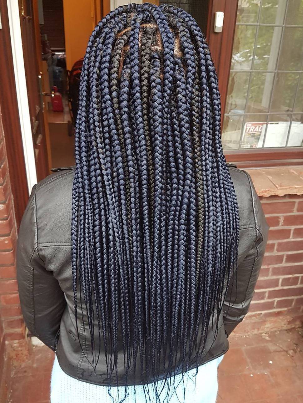 Long Dark Blue Box Braids