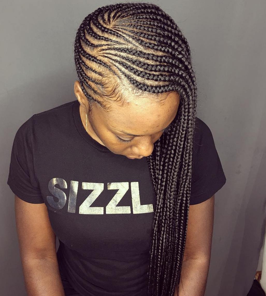 African American Asymmetrical Side Braids