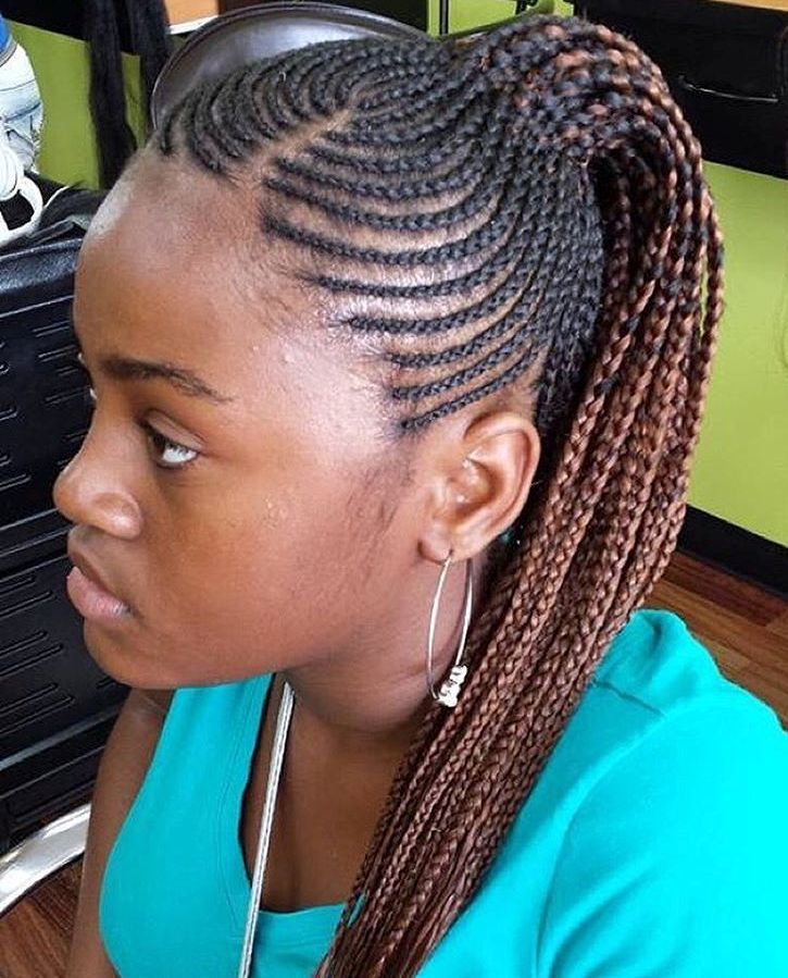 Black And Brown Cornrows Into Ponytail