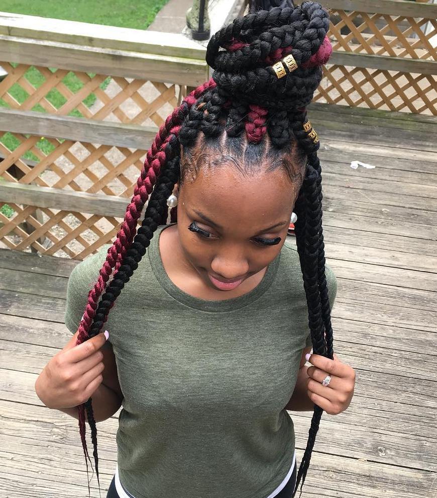 Black And Burgundy Jumbo Braids