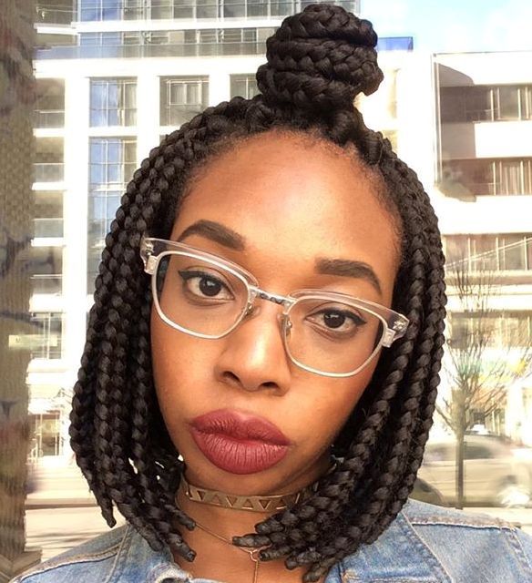 Box Braids Bob With A Top Knot