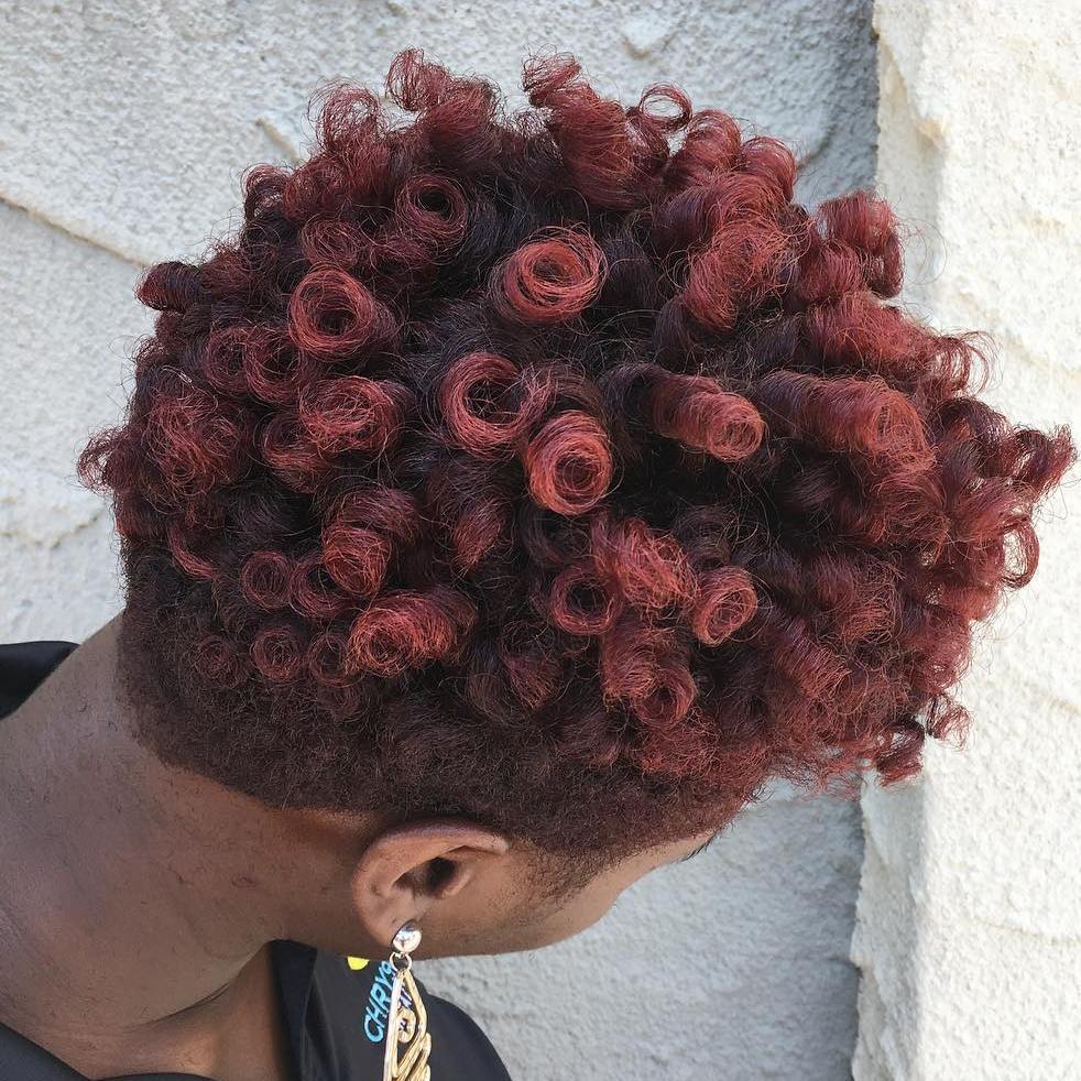 Short Natural Hairstyle With Burgundy Highlights