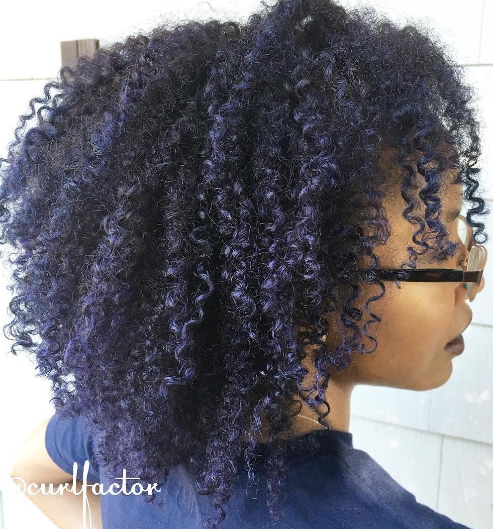 Natural Black Hairstyle With Blue Highlights