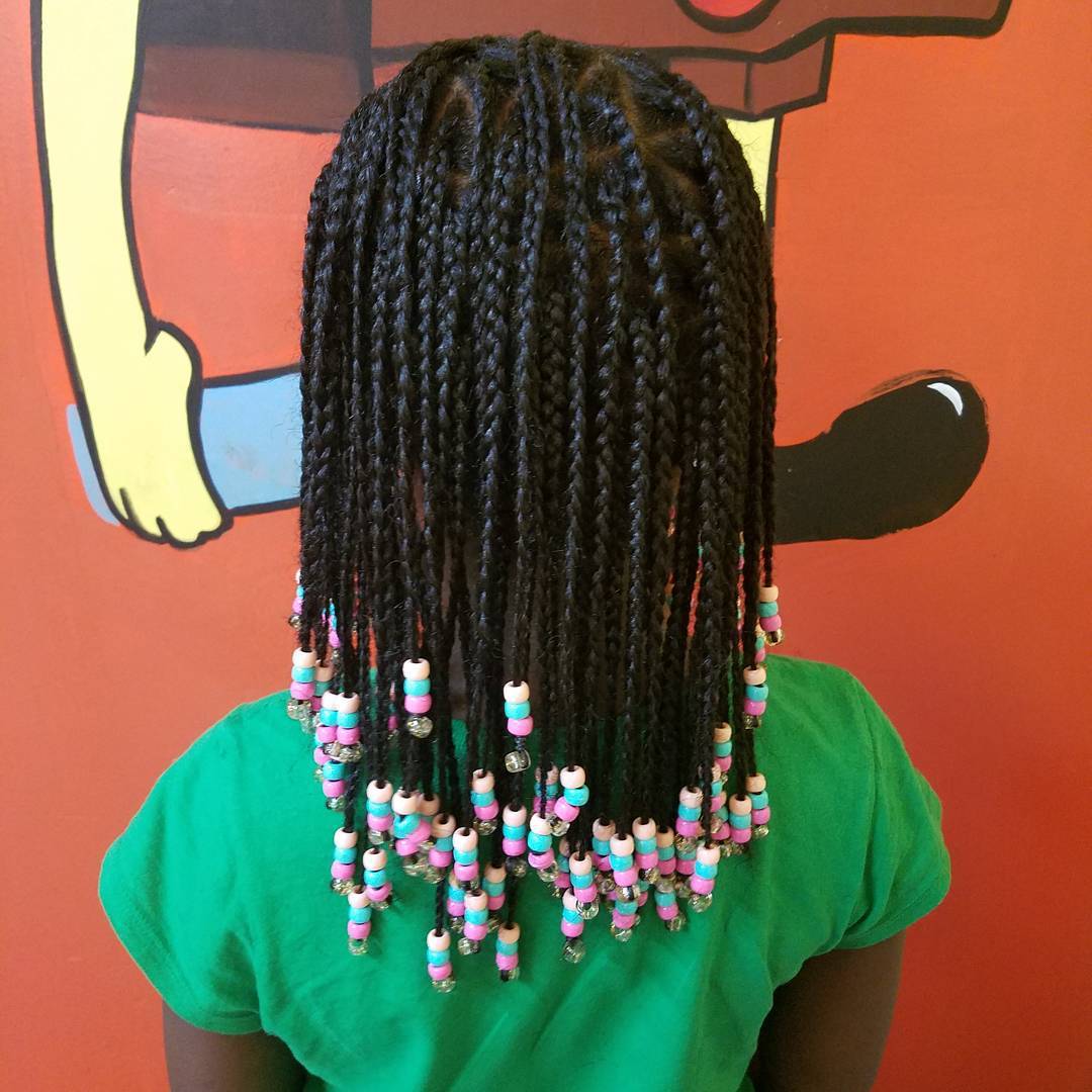 Shoulder Length Box Braids With Beads