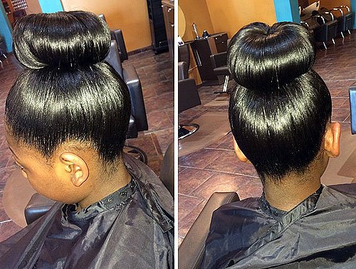 black girl's formal sleek bun hairstyle