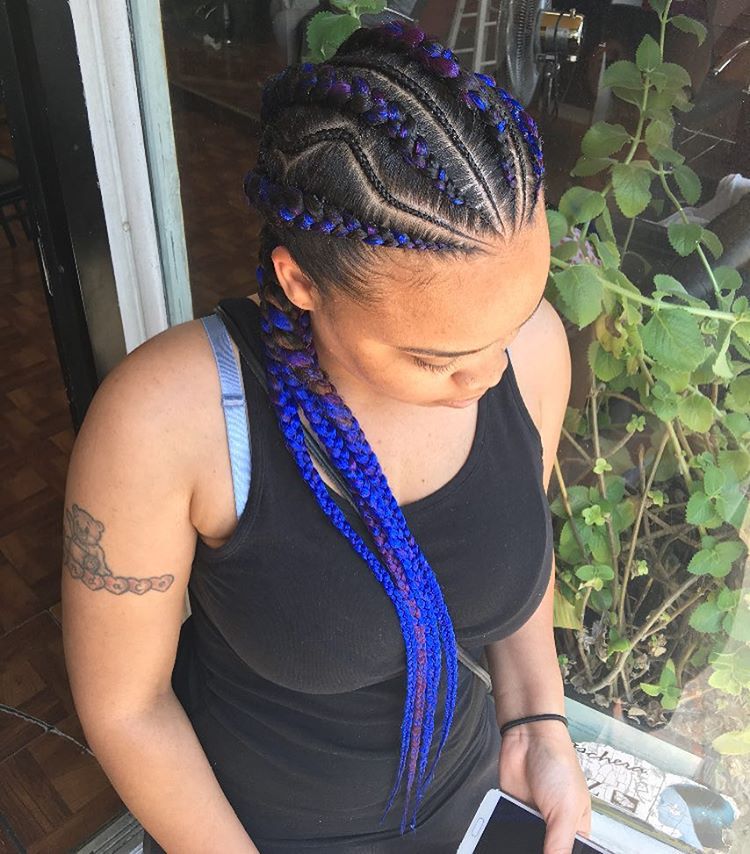Ghana Braids With Blue Extensions