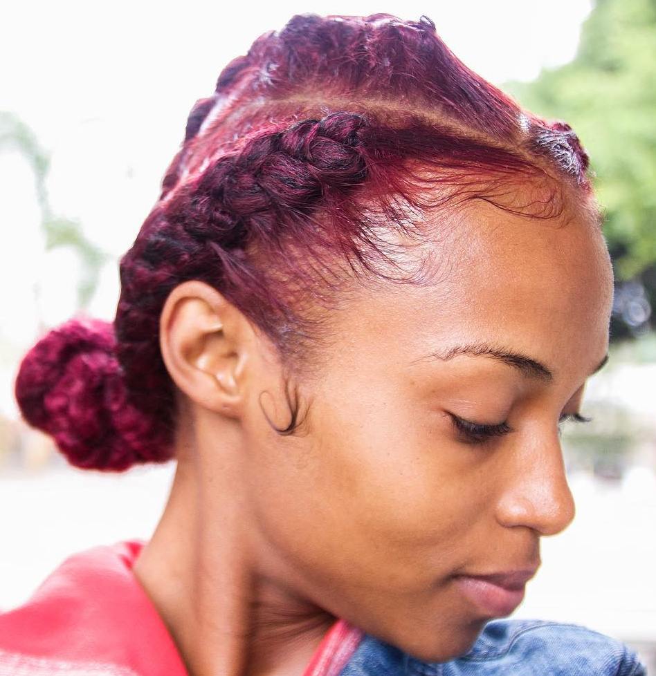 purple crown braid updo for African American women
