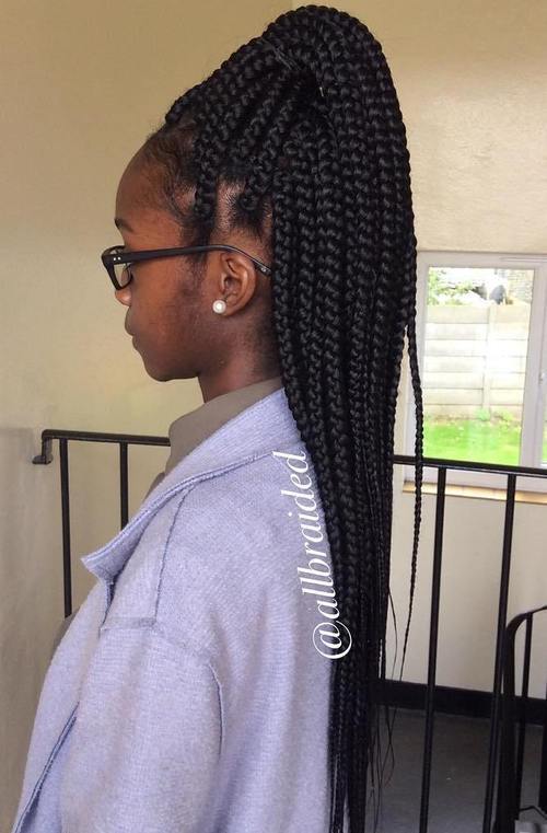 high half up ponytail for big box braids