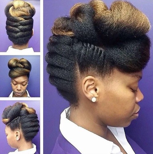 sophisticated black braided fauxhawk hairstyle