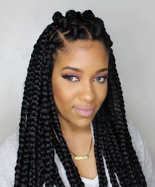 Thick Box Braids With Top Bantu Knots