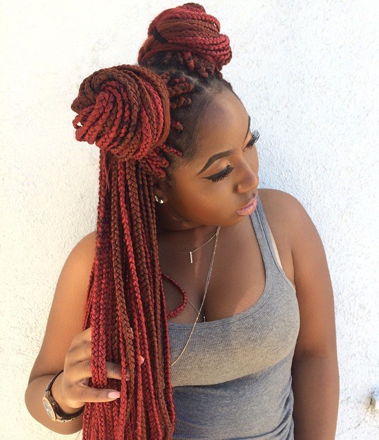 Two Pigtail Bun For Box Braids