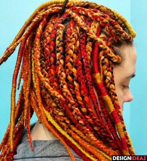 Yellow And Red Yarn Braids And Locs