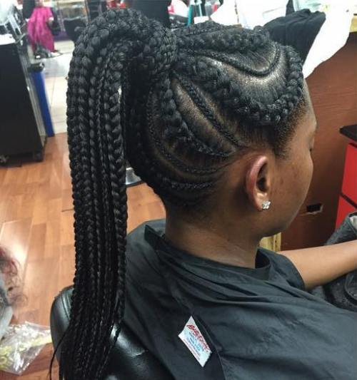 Big And Small Cornrows With A High Ponytail