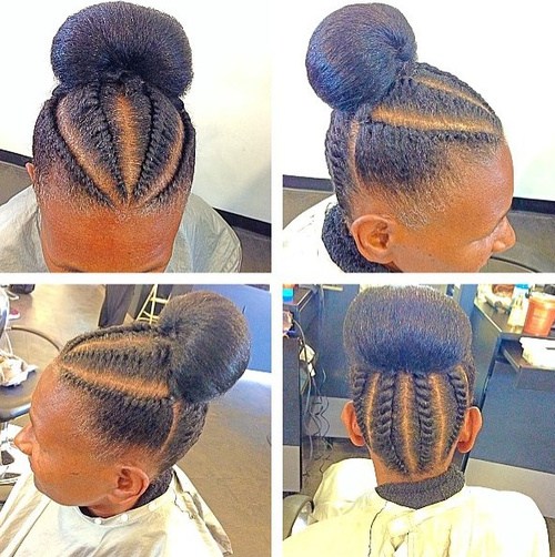flat twists into bun updo for natural hair