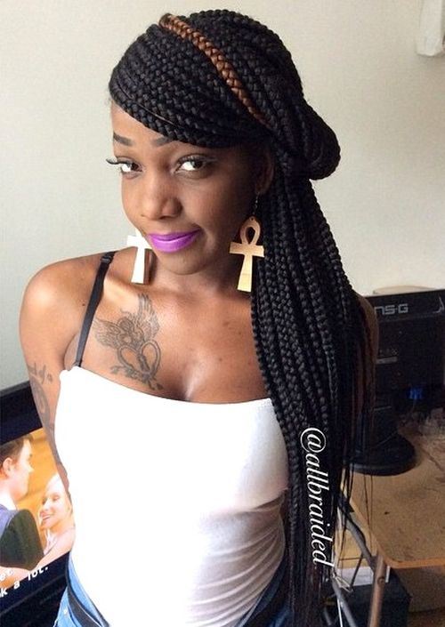 half up twisted hairstyle for box braids