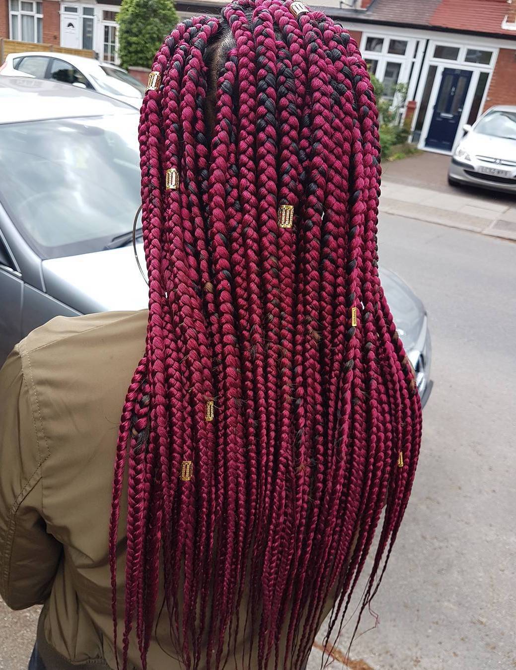 Long Burgundy Box Braids