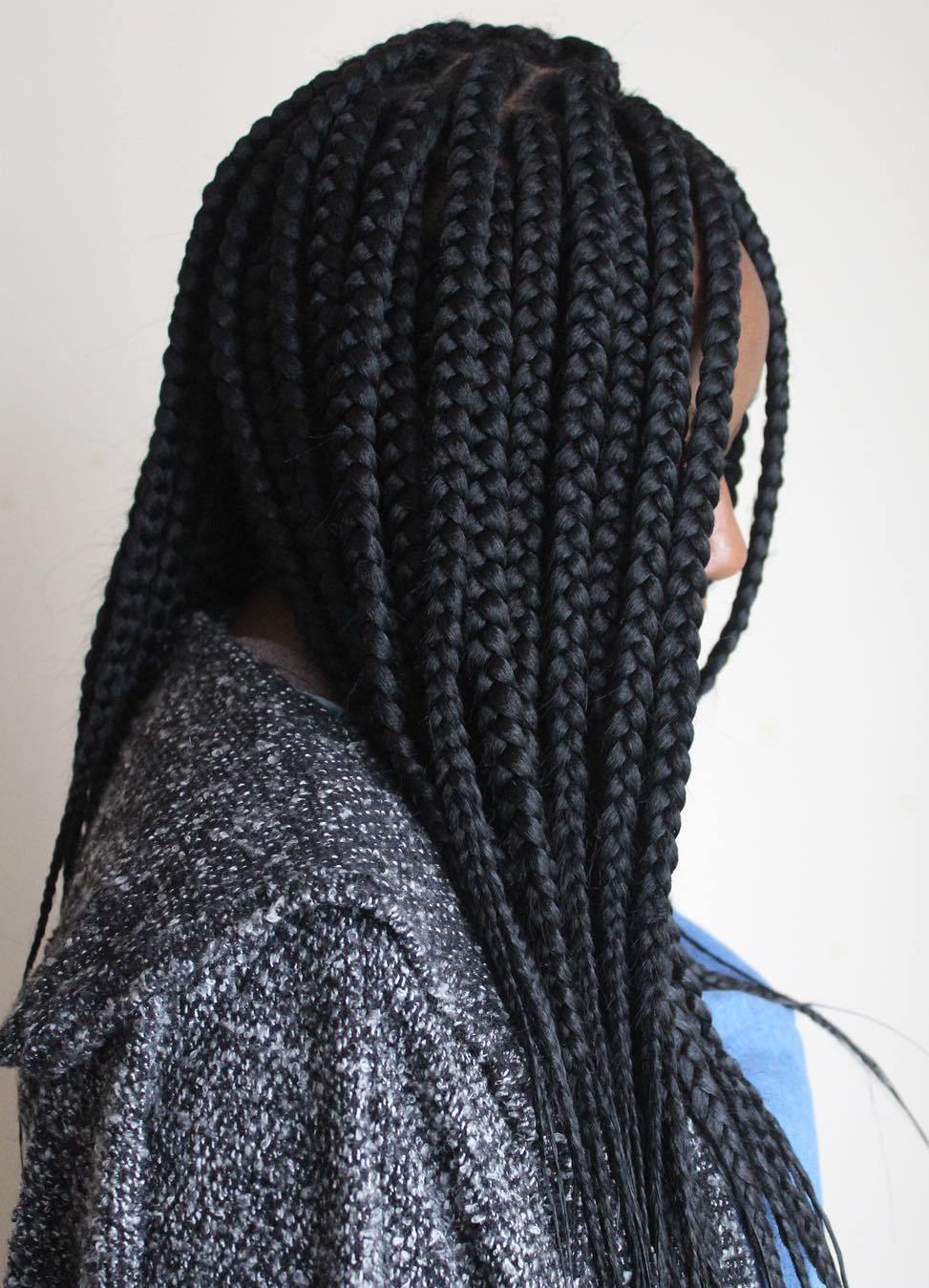Box Braids With Feather Tips