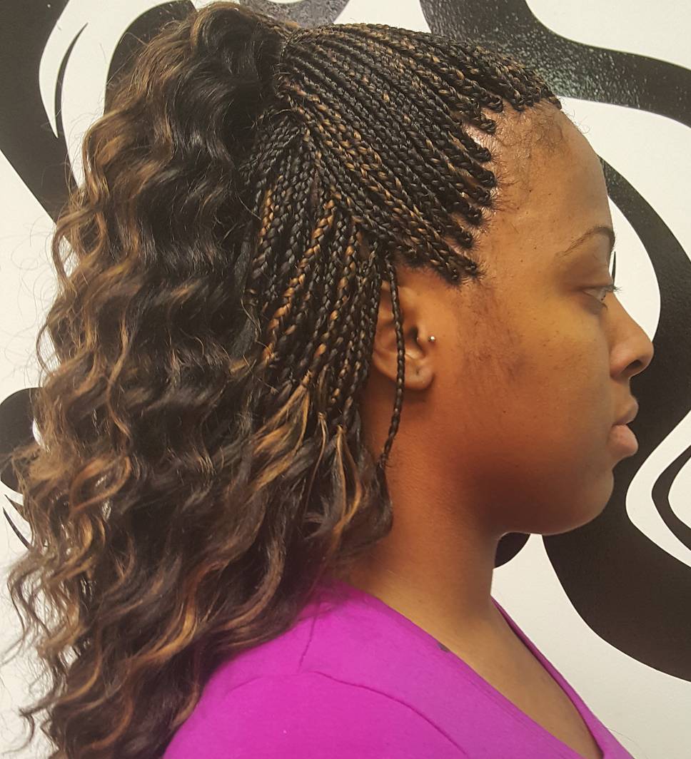 Brown Box Braids With Curls And Highlights
