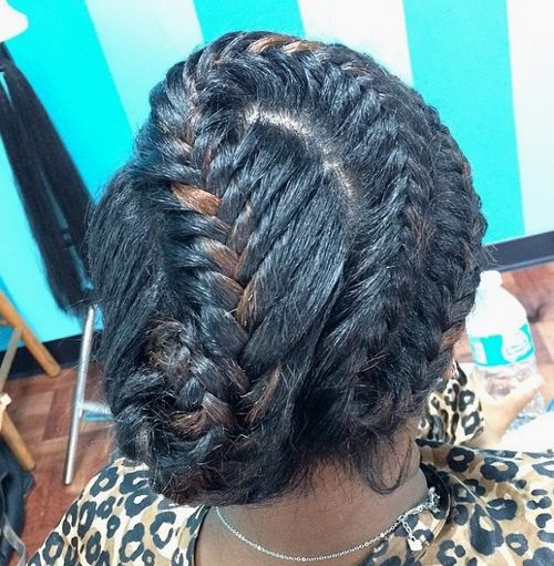 updo with curvy black braids 