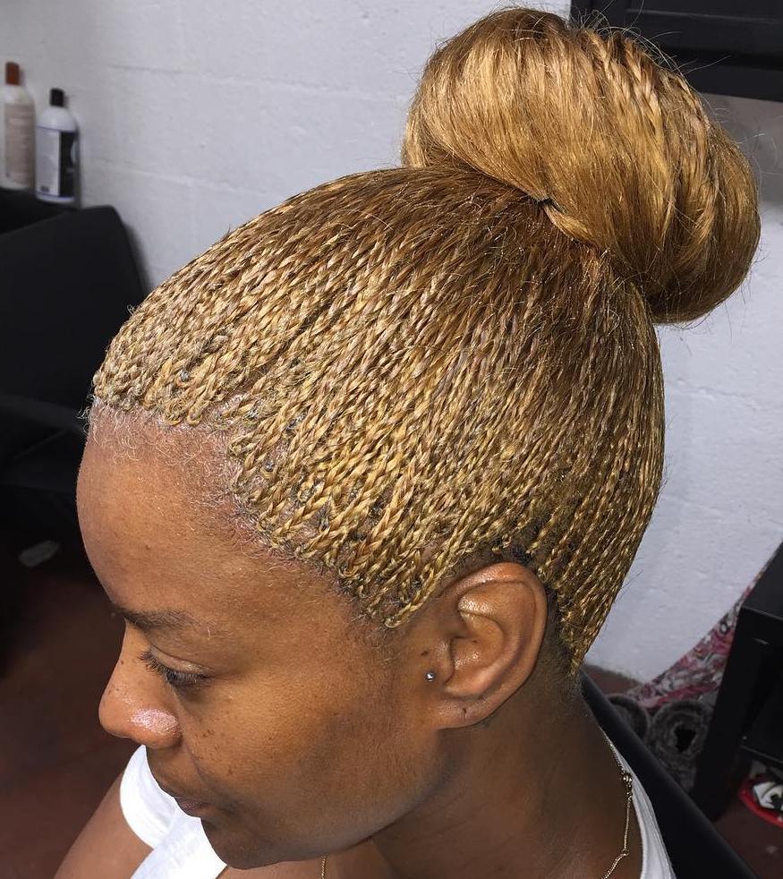 Bun From Blonde Micro Braids