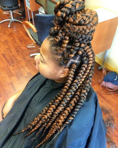 half updo for two-tone big box braids