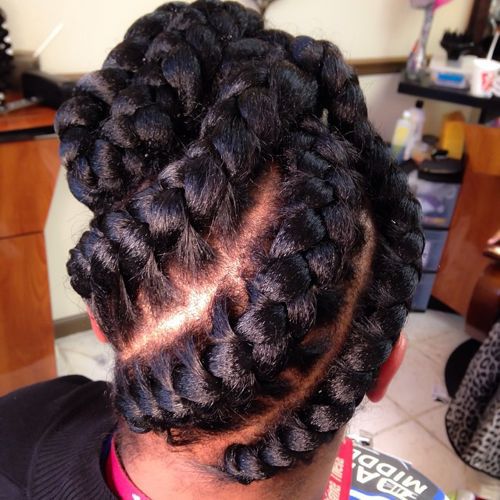 updo with diagonal goddess braids 