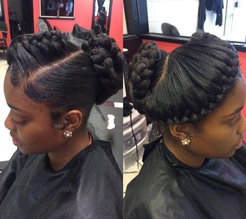 black asymmetrical braided updo