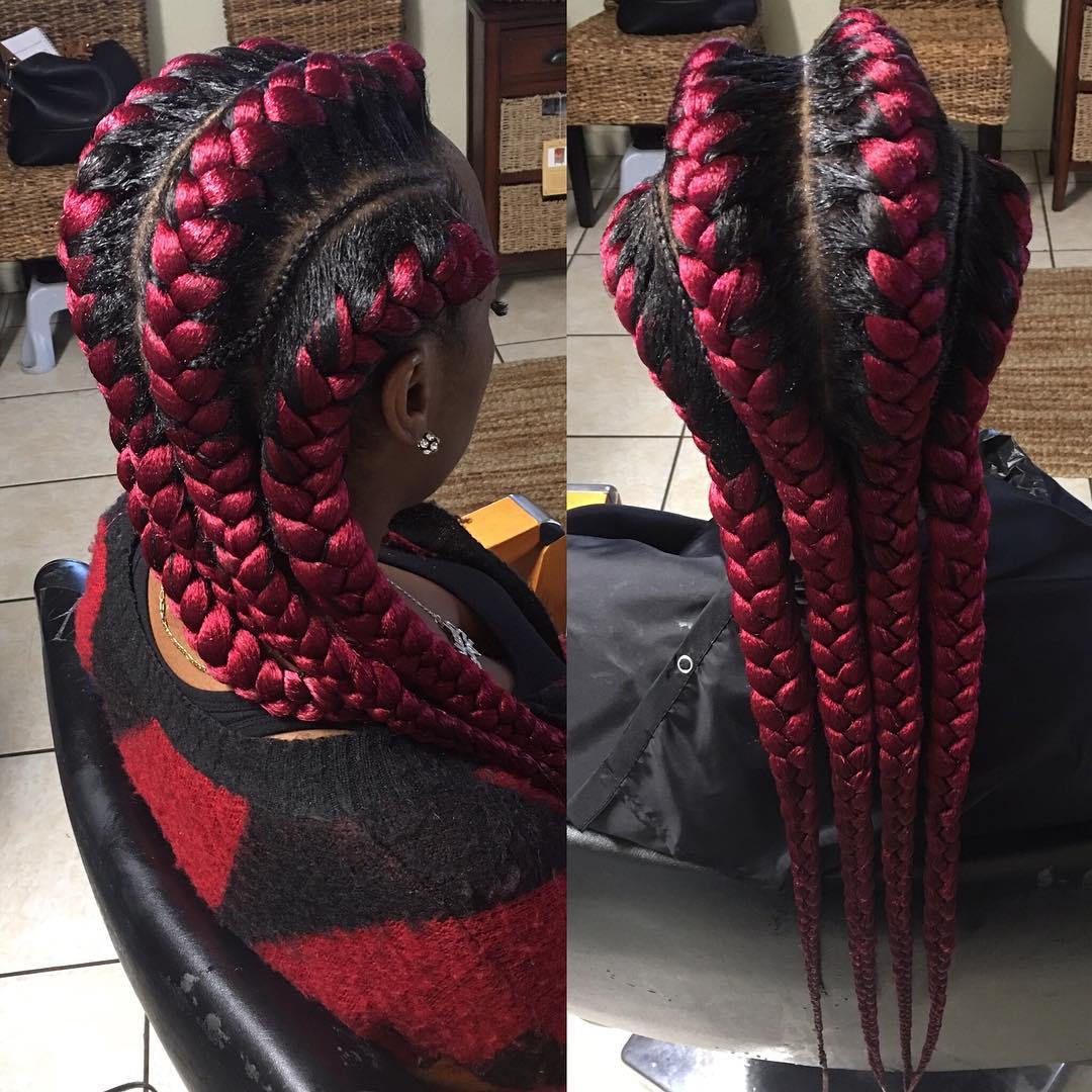 Four Big Burgundy Under Braids