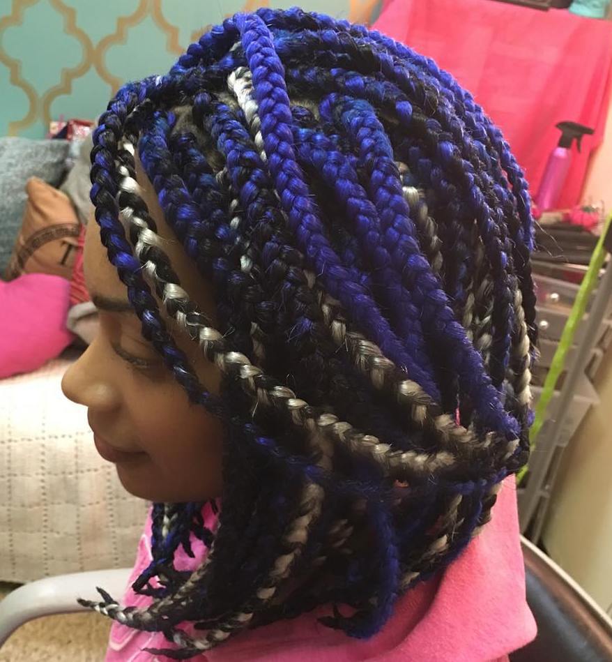 Black, Blue And Blonde Box Braids Bob