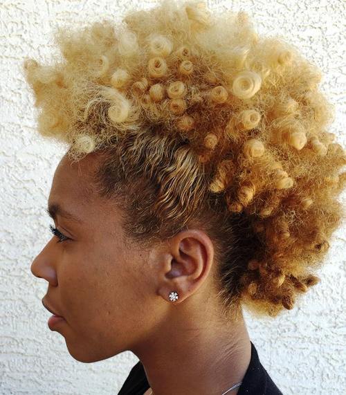 blonde mohawk updo for shorter natural hair