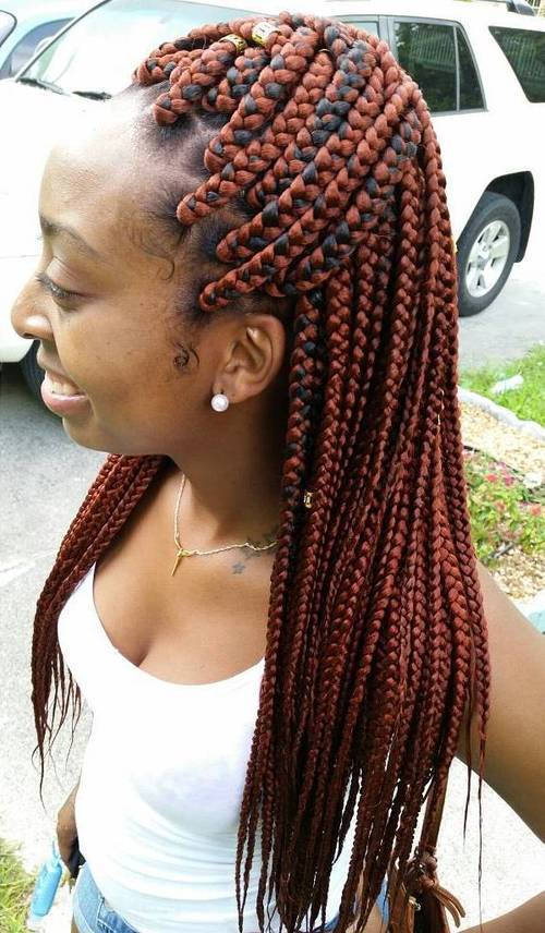 half up hairstyle for auburn box braids