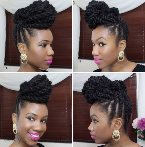 fauxhawk black braided updo