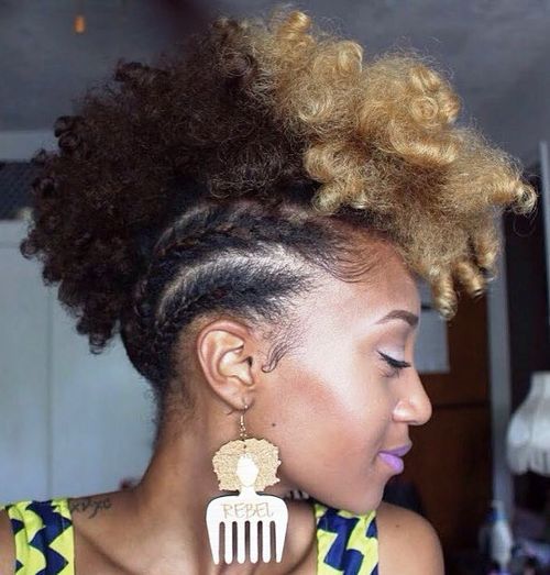 African-American two tone braided mohawk updo